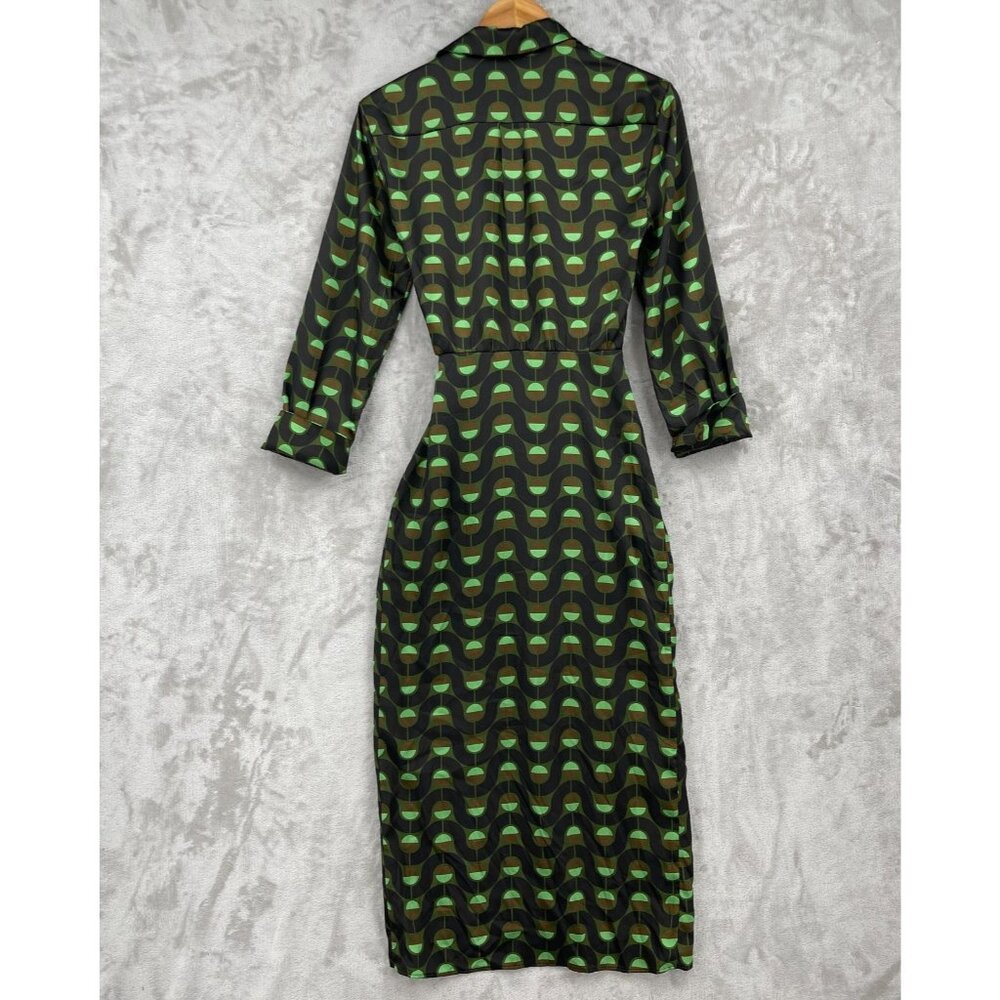 Zara Retro Printed Twill Wrap Shirt Midi Dress Disco Long Sleeve - Picture 6 of 15